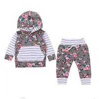 

Pure cotton autumn and winter grey stripe rose baby new baby autumn clothing cotton sets