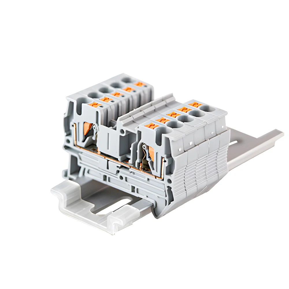 

PT4 Grey Spring Connection 20-10 AWG Feed Through Push In Quick Wire Electrical Screwless Connector Din Rail Terminal Blocks