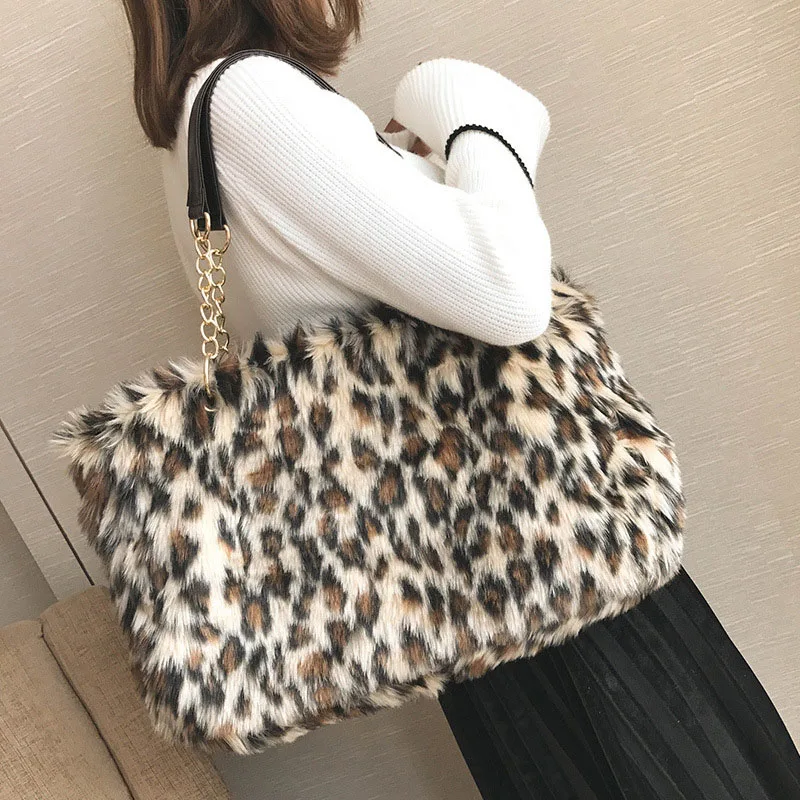 

plush fluffy purse fuzzy large ladies tote bag fur handbags for women, 13 colors