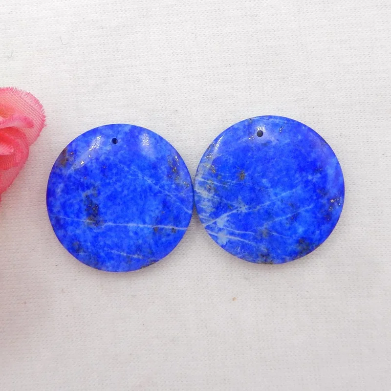 

Natural Gemstone Earrings Pendant Blue Lapis Lazuli Round Shape Earrings Bead Stone For Earrings Making, 25x4mm, 10.5g, Dark blue