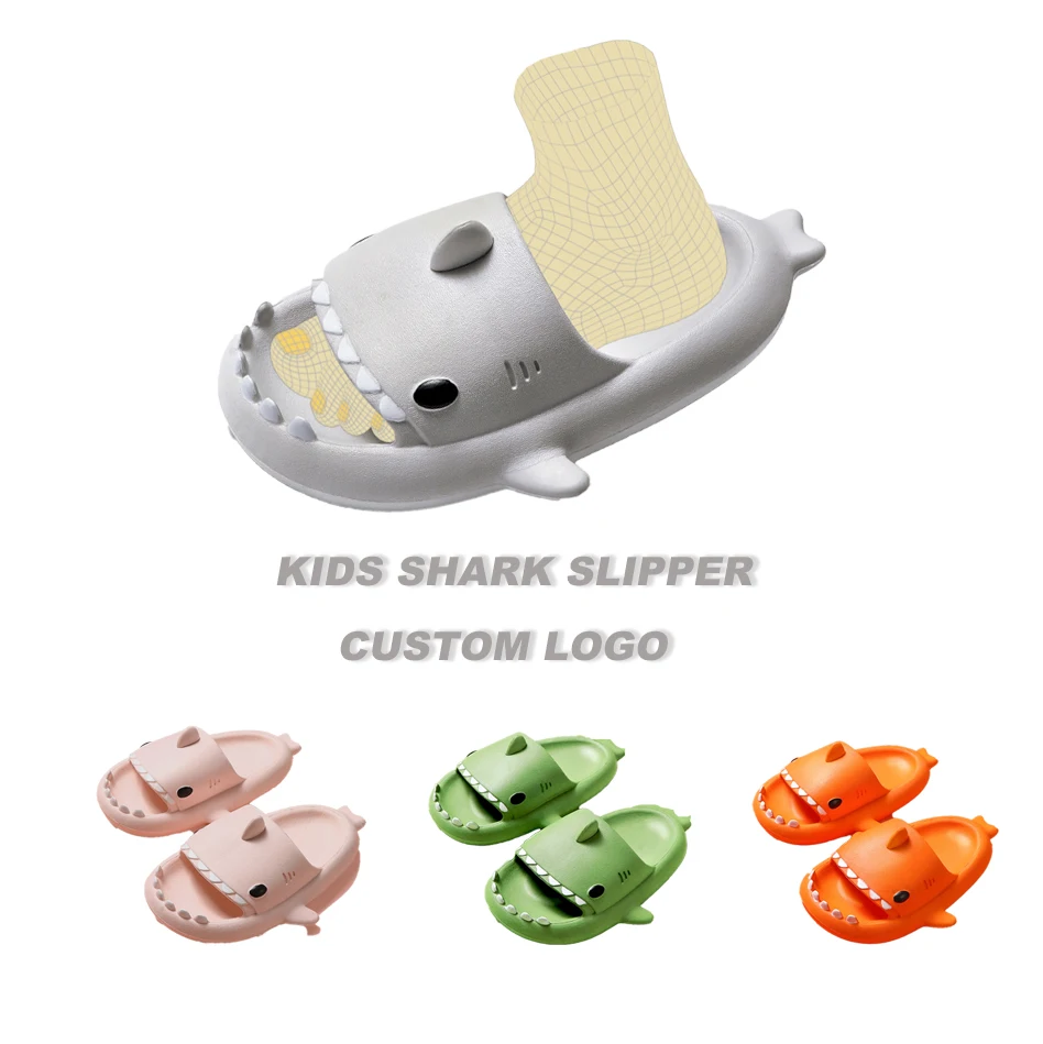 

Custom Logo Shark Slides EVA Premium kids Cloud Slippers Summer Children Baby Cartoon Outdoor Sandals Kids Shark Slippers, Picture shows