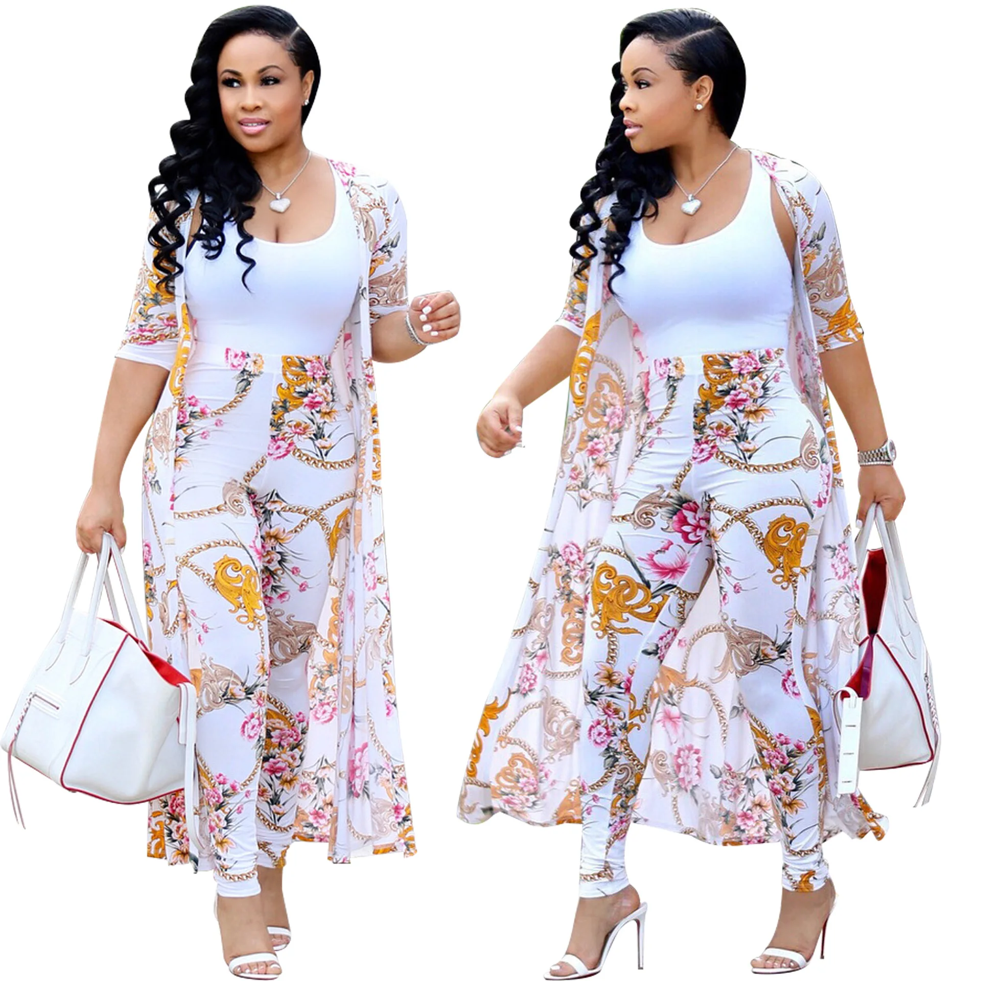 90903-MX28 hot sale two piece with long coat printing jumpsuit woman 2019