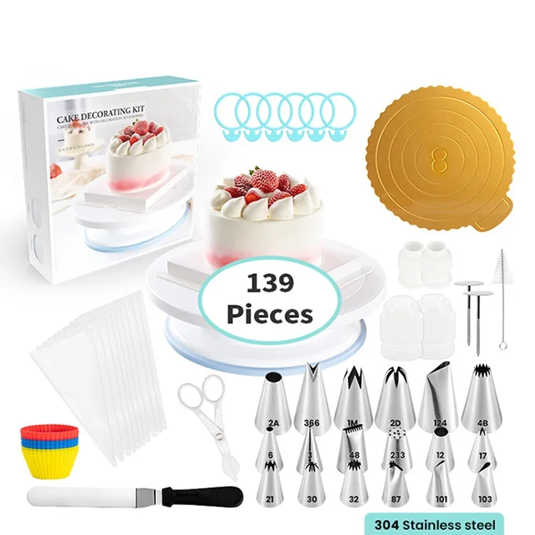 

139 Pcs Cake Decorating Supplies Kit Baking Pastry Tools Cake Stand Turntable Tools Sets Baking Accessories, As picture