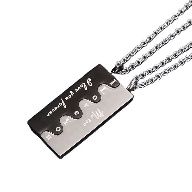 

EAST QUEEN Fashion Sweet 316L Stainless Steel Love Rectangle Couple Necklaces, Silver,black