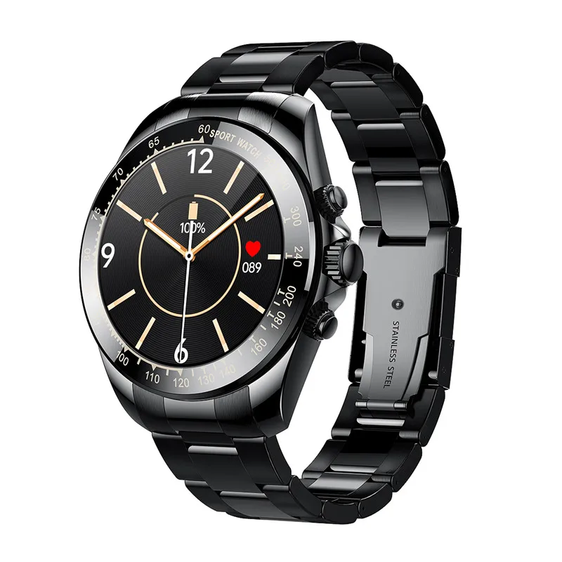 

Luxury SK9 full round stainless steel smart watch IP68 waterproof multi sport modes BT call and answer call smart watch, Black white gold