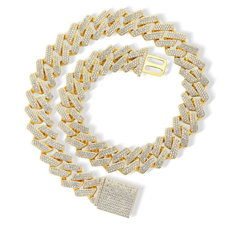 

Wholesale Ice Jewelry 18mm Gold Heavy 3 Row Cz Zircon Hip Hop Cuban Link Chain Men