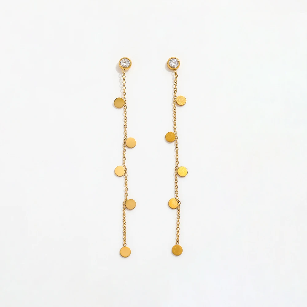 High End PVD 18K Gold Plated Triangle Dot Tassel Pendant Zirconia Stud Earrings Stainless Steel Jewelry Wholesale