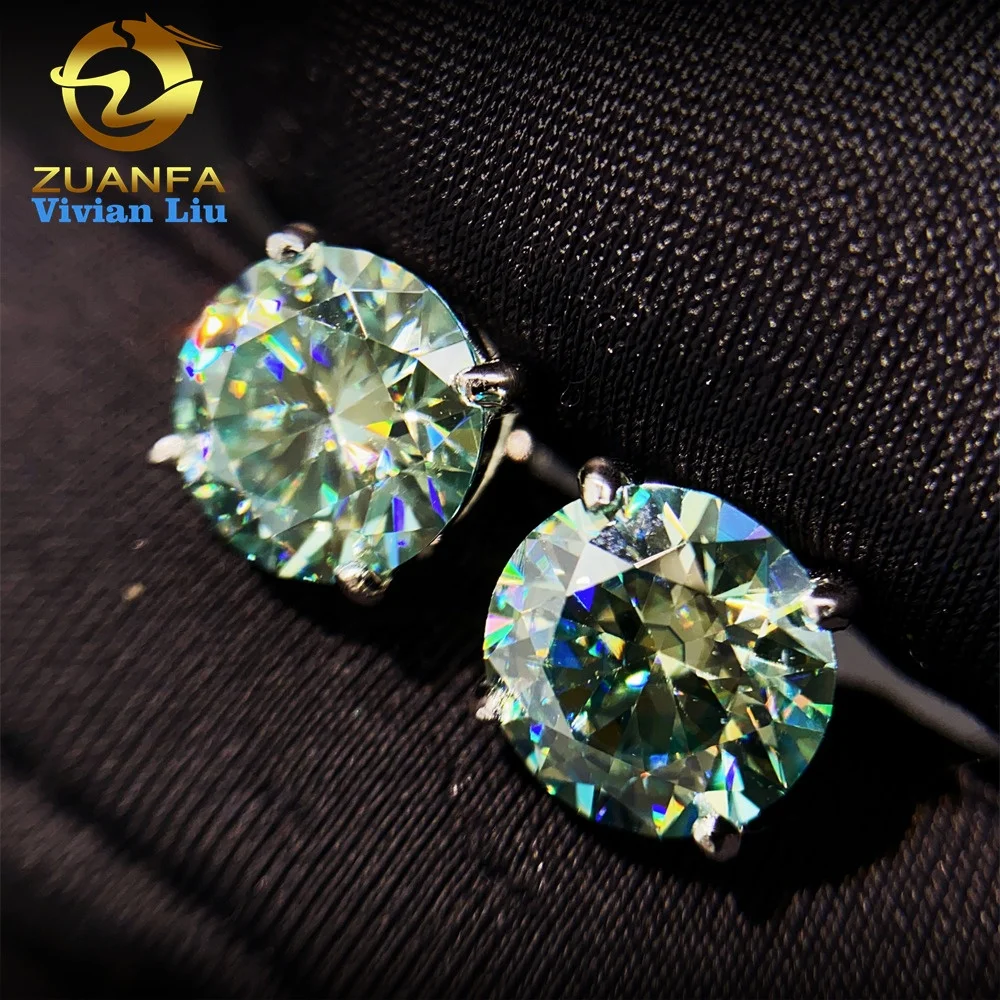 

Pass diamond tester luxury 925 sterling silver screw back blue green moissanite stud earrings