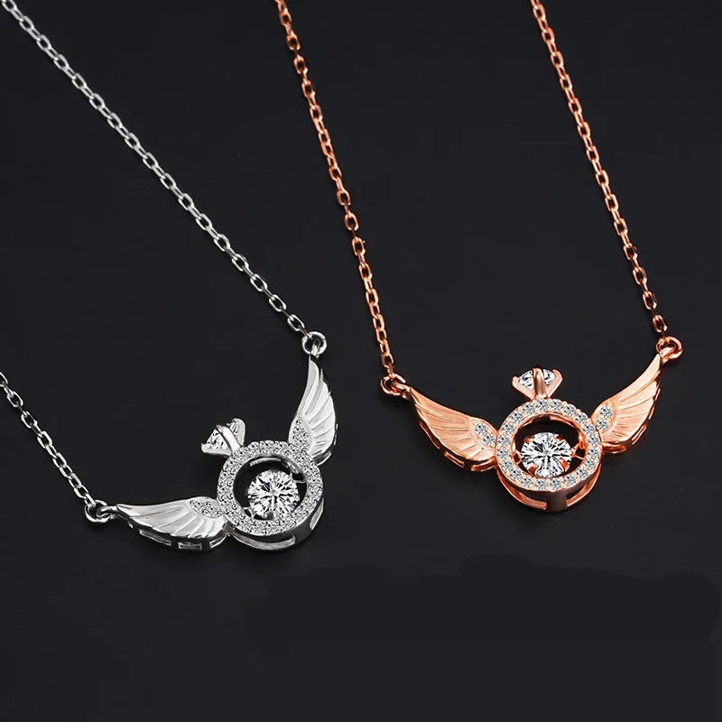 

Hongtong Jewelry S925 Original New Angel Wings Smart Clavicle Necklace New Simple Beating Heart Necklace Chain, Picture