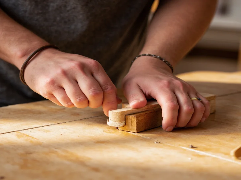 Hands working on woodworking project