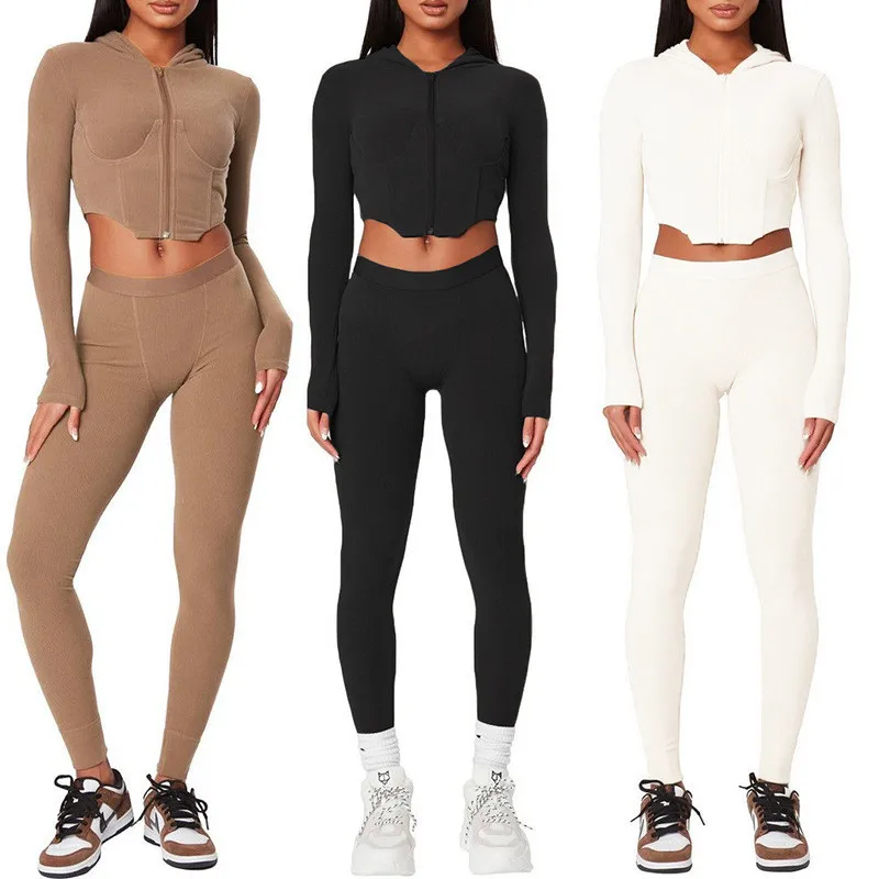 

Women s Activewear Sets 2021 Workout Long Sleeves Top Pants Gym Running Legging Fitness Yoga Set Sportswear Jogging Wear, Black,white,brown/customized