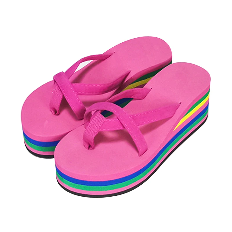 

Amazon AliExpress Hot Selling Beach Lady Sandals Plus Size Rainbow Platform Non-slip Flip Toe Stylish Slippers For Women
