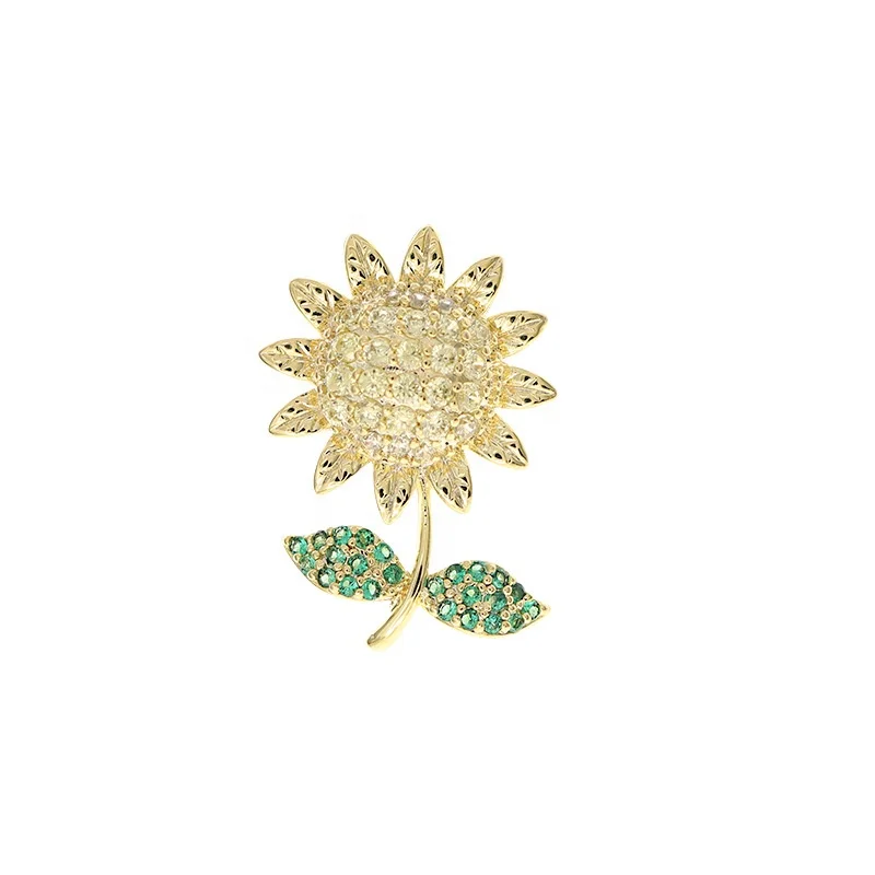 

XILIANGFEIZI Trendy Zircon Gold Corsage Women Vintage Luxury Sunflower Flower Mini Pin Designer Brooches Pin, Yellow