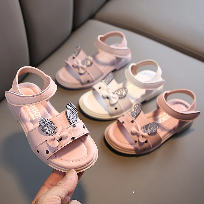 

Hot selling cute cartoon pink bow children sandals for girls shoes, Pink/white/purple