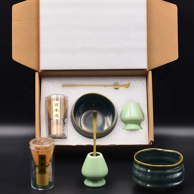 

Super Deal starter Matcha set 4PCS Matcha pottery bowl bamboo whisk with holder and spoon japanese matcha whisk tea set