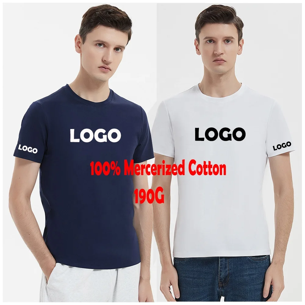 

New 190g Double Mercerized Cotton T-shirt Men's Clothing Short Sleeve Men's Tshirt Summer White Horse Pima Cotton Halfsleeve