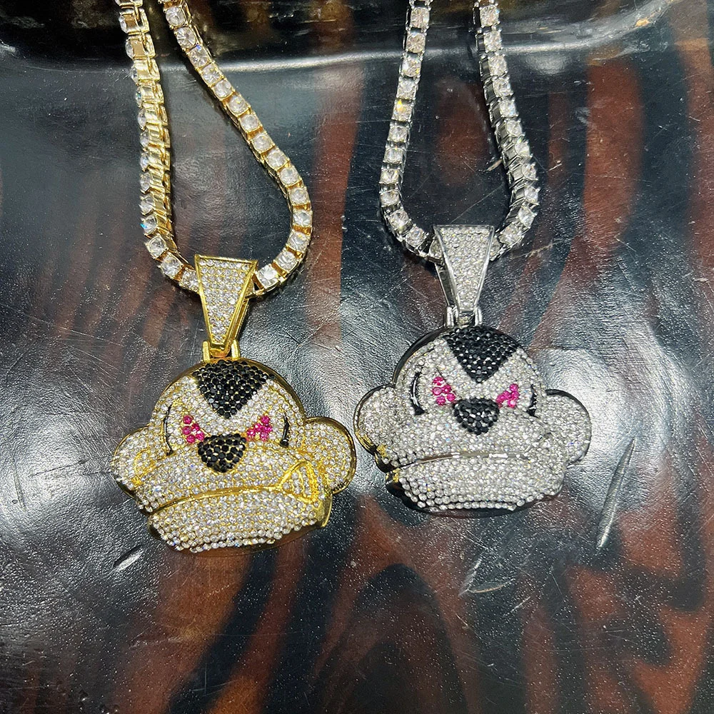

hip hop monkey pendant necklace men's rhinestone diamond tennis chain necklace
