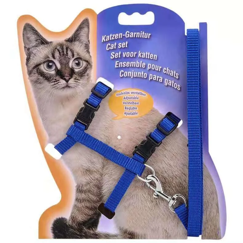 

Adjustable Nylon Multicolor Optional Solid Color Webbing Cat Harness Leash Set For Walking, As photo