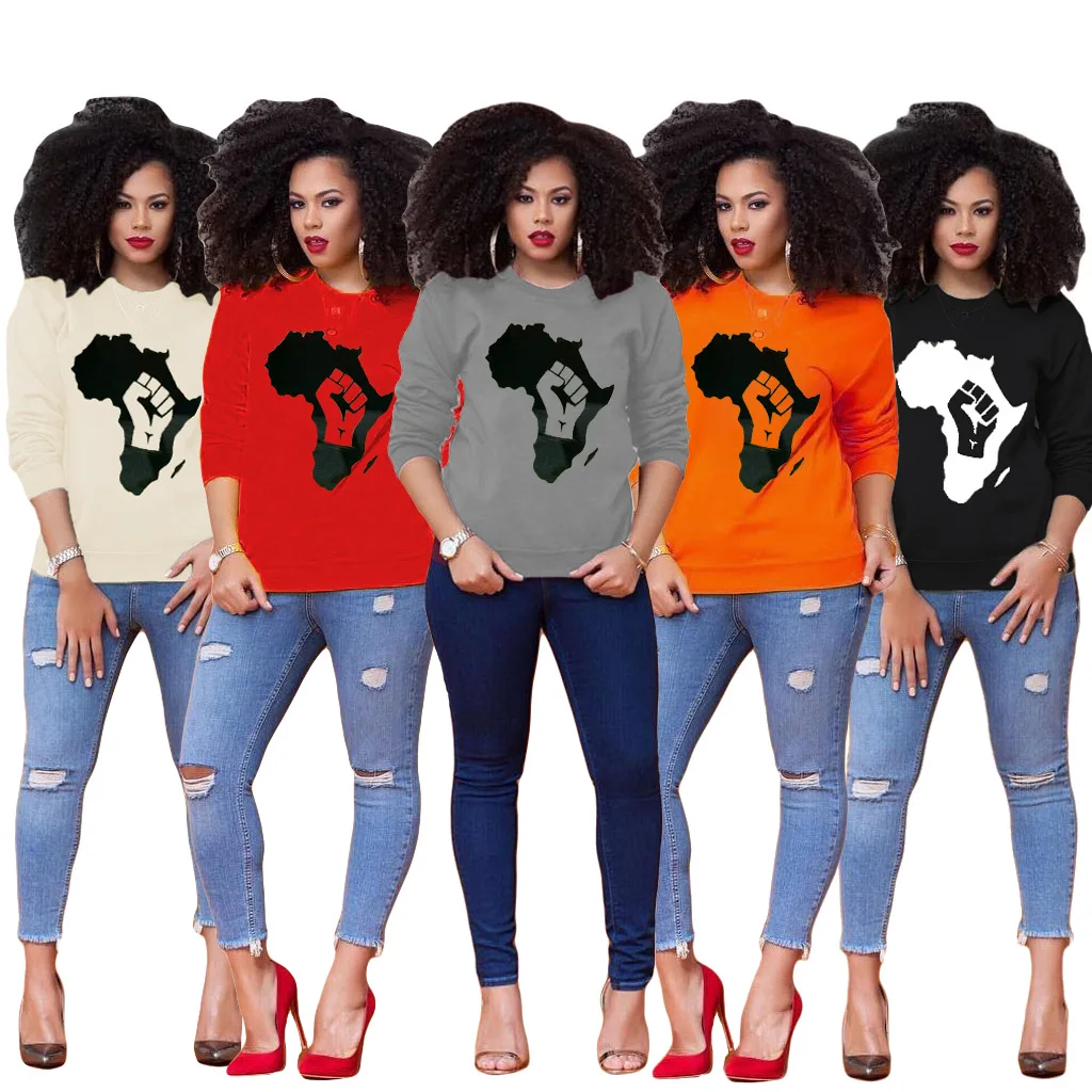 

2021 Fall Winter Clothing Female New Womens Crew Neck Sweatshirts Pullover Ladies Sweatshirt Women African Print Sweatshirt, Red long sleeve ladies sweatshirt women