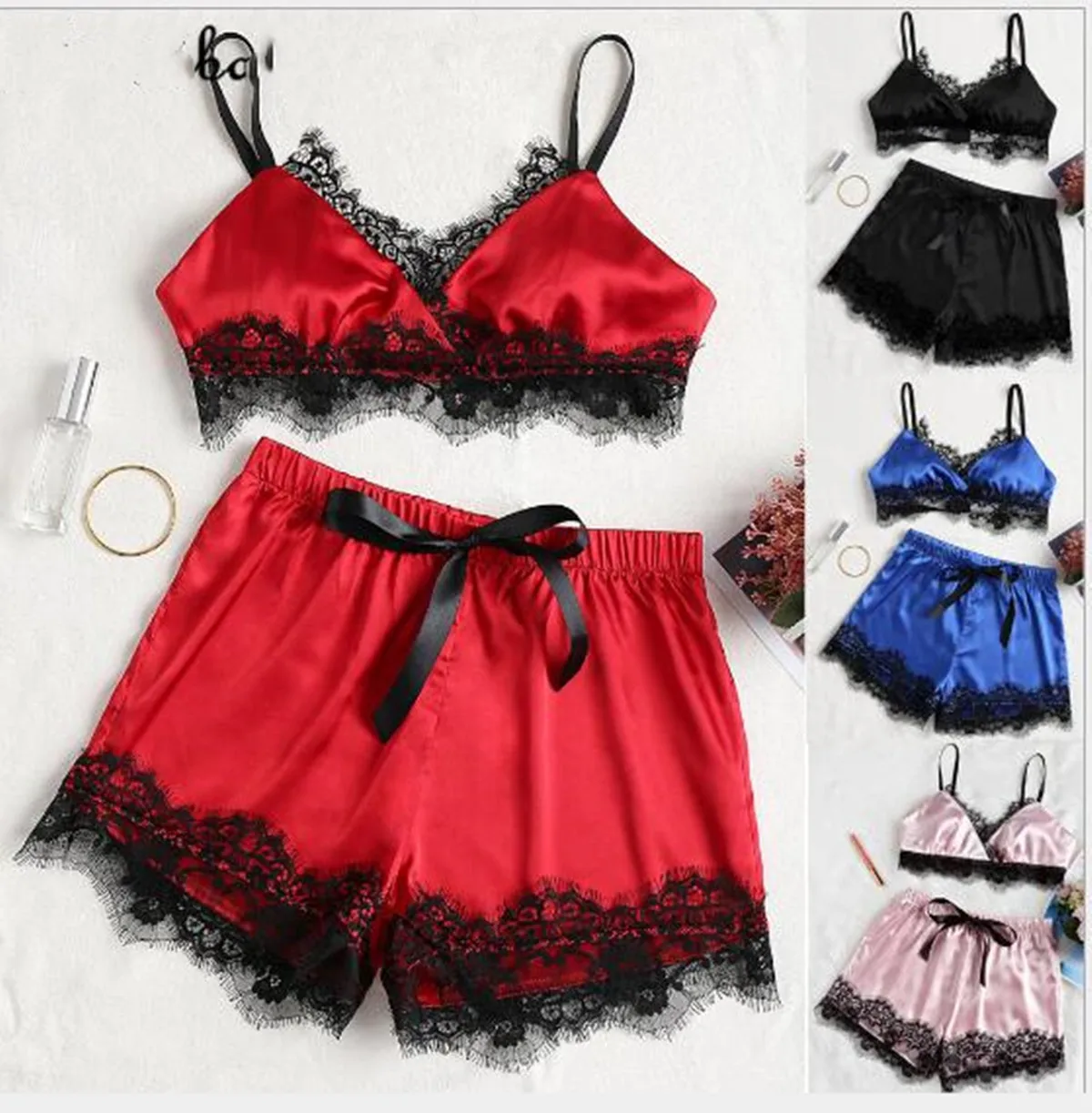 

Women Underwear Lace Night Dress Sexy Lingerie, Mixed Silk Home Pajamas, Sleeping Wear, Red, pink, black, royal, olive