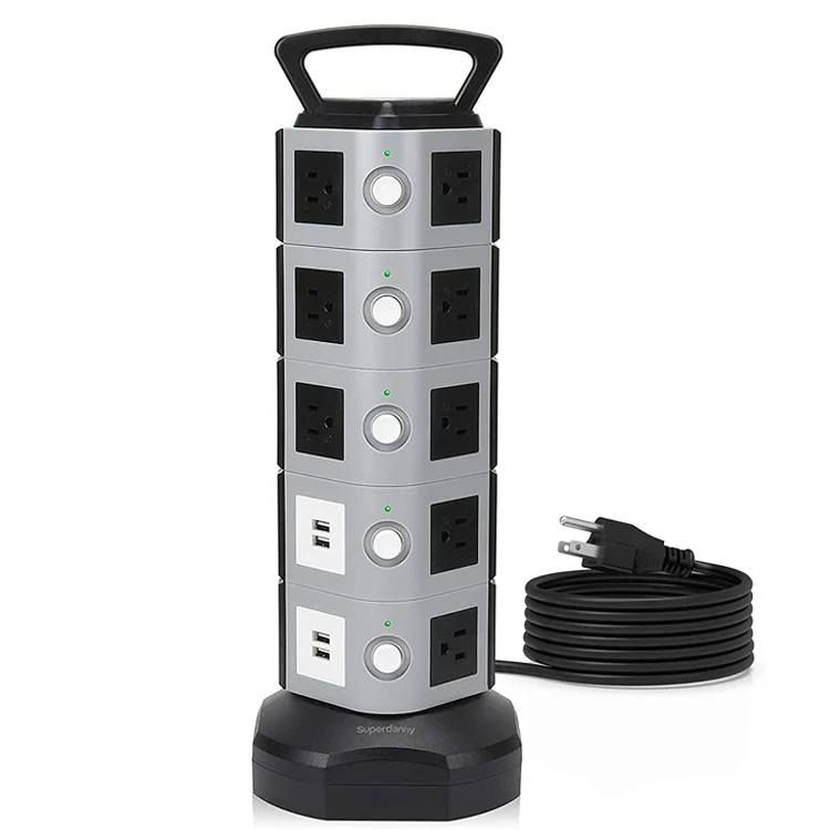 Promotional electronic products space-saving tower power socket 14 outlet power strip surge protector