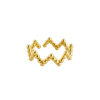 

Simple All Round Bead Ring Wave Shape Open Ring Personality Sterling Silver Ring For Student, As picture