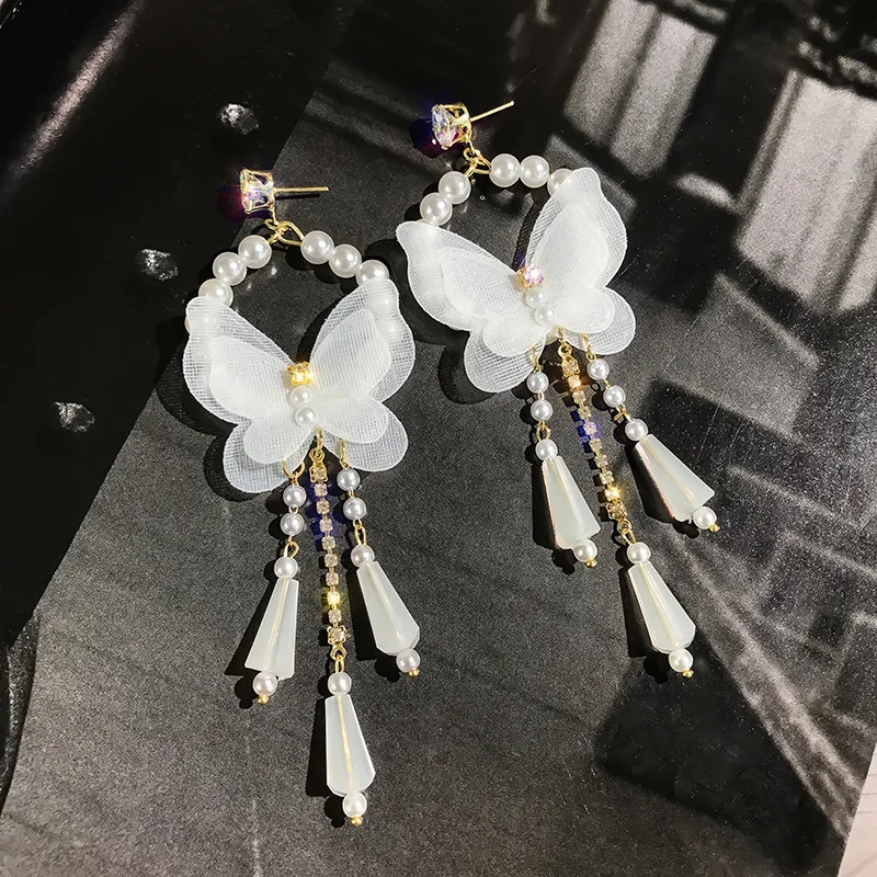 

fashion trendy wholesale white drop big butterfly earrings