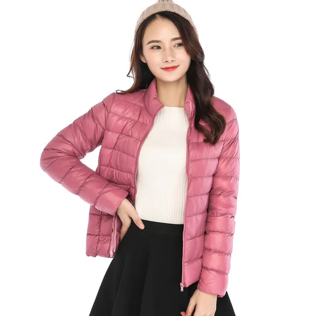 

Hot selling cheap lightweight large size packable zipper women duck down jacket, 11 colors