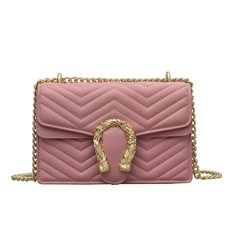 

Small Square PU Leather Handbag with Golden Chain Strap, Fashion Casual Messenger Purse Quilted Crossbody Shoulder Bag for Women