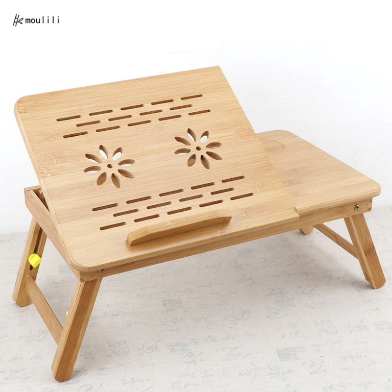 Modern Bamboo Wooden Computer Desk Folding Laptop Stand In Bed Ipad