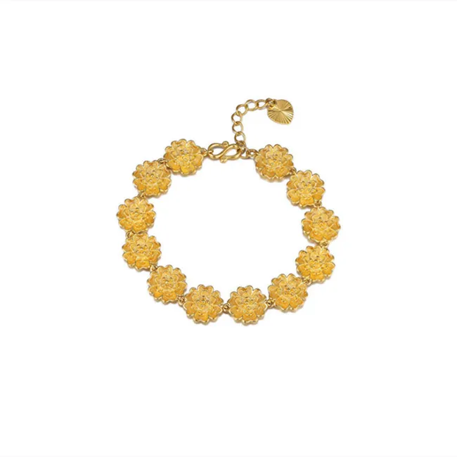 

24k Yellow Gold Plated Filled Bangle Women Jewelry Flower Bracelet