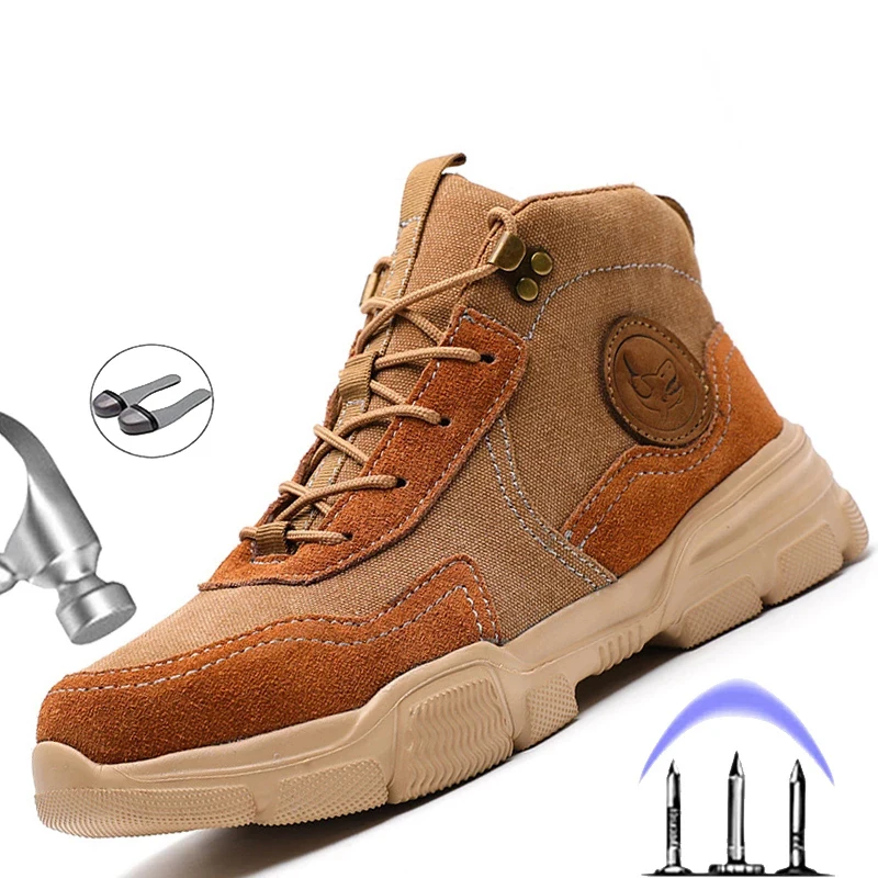 

2020 Work Shoes Electric Welding Safety Shoes Men Steel Toe Shoes Puncture-Proof Boots Women Construction Work Boots, Black khaki