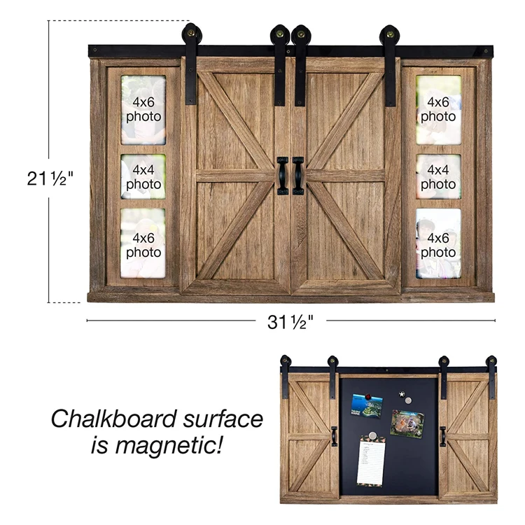 Large Wall Mounted Rustic Wood Chalkboard with Four 4x6 Hideaway Photos