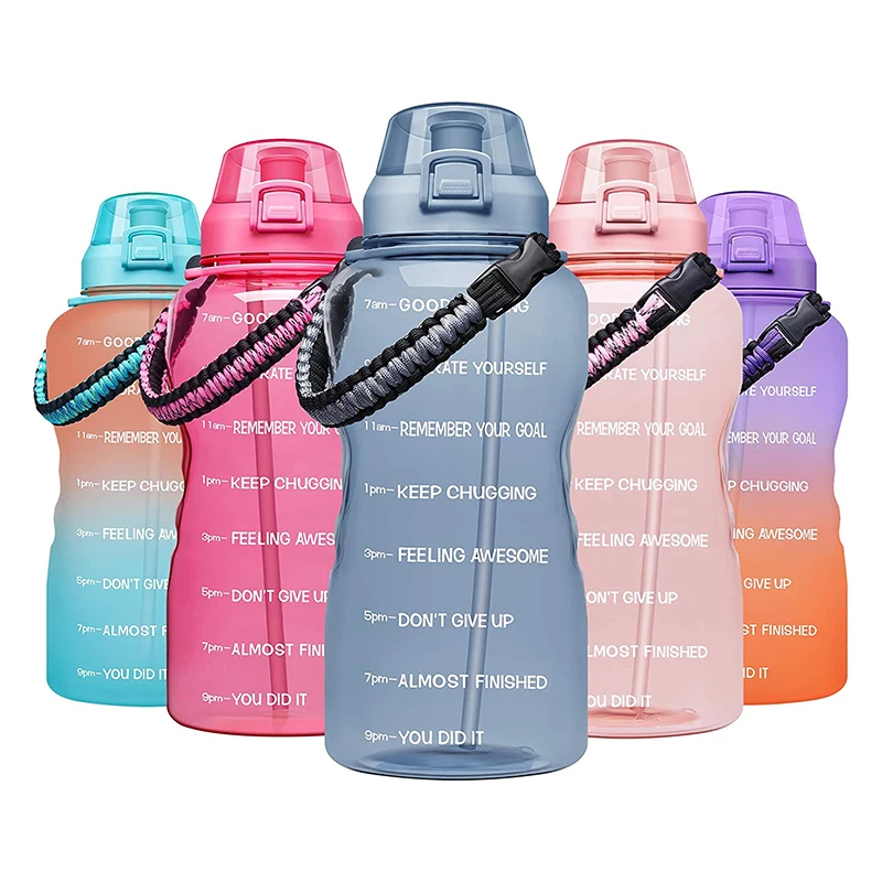 

Amazon Hot Sale 64oz Large Size BPA Free Motivational Time Marker Fitness A Half of Gallon Water Bottle With Straw, Customized color acceptable