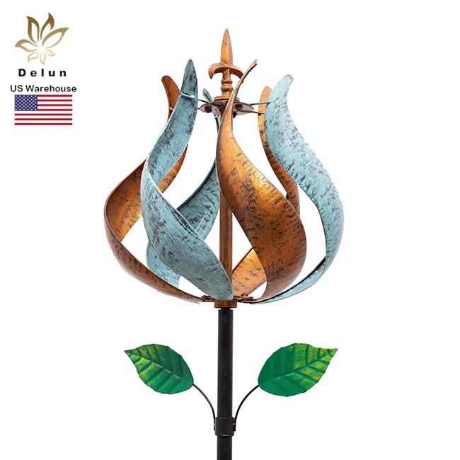 

Flower Garden Ornament Metal Windmill Wholesale Tulip Wind Spinner with Lawn Stake