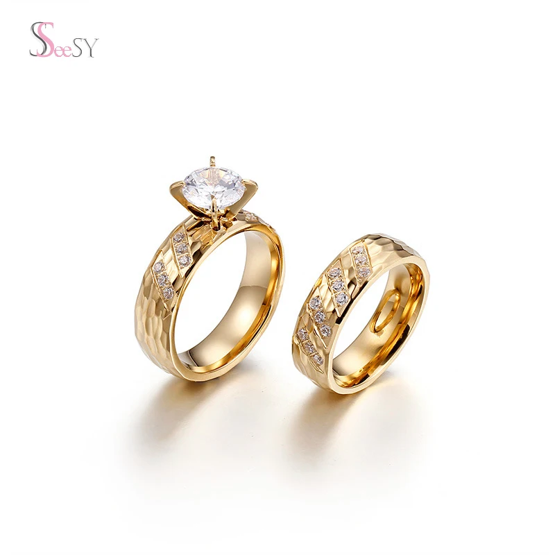 

custom cheap jewelry gold men and women ice cut zirconia diamond couple ring