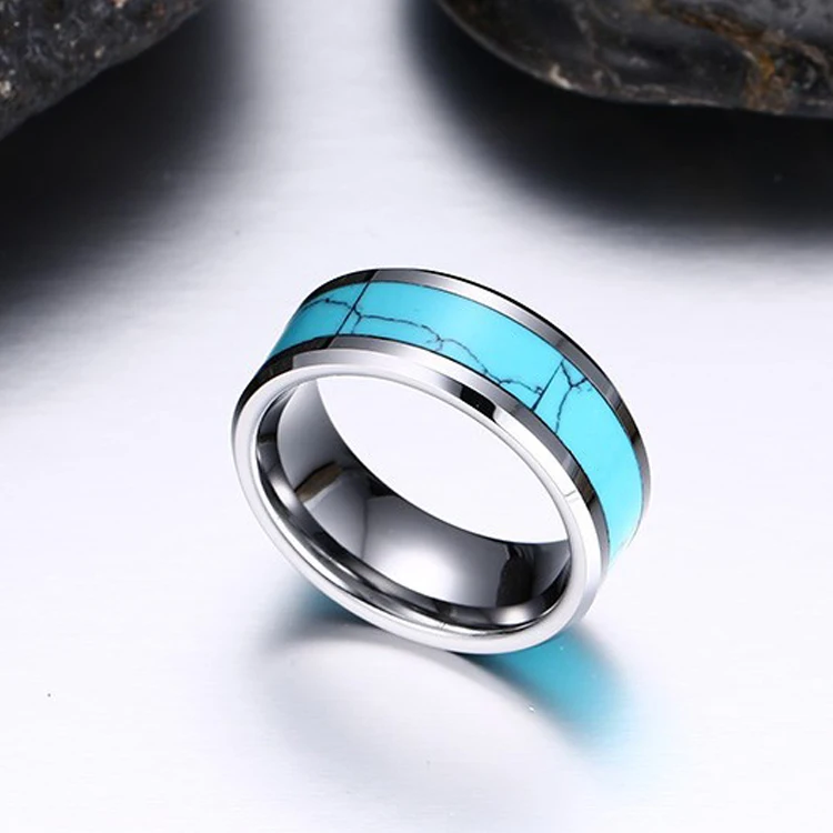 

Wholesale Blank Inlay Wedding Band Tungsten Carbide Custom Ring Mens Turquoise Rings, Picture