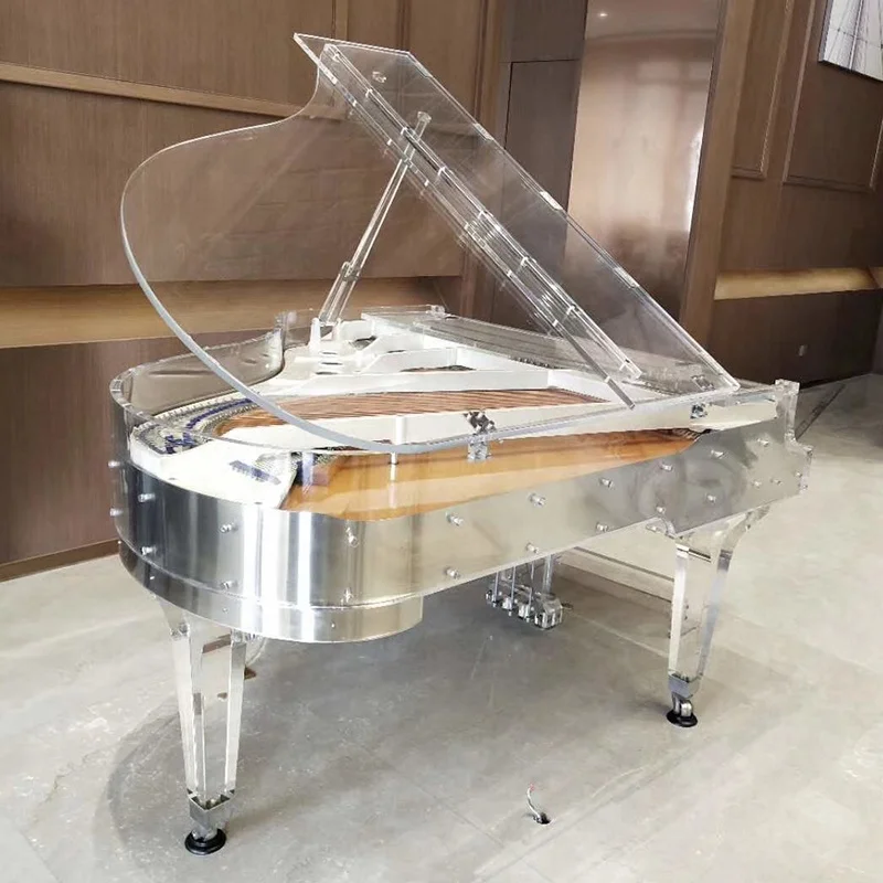 

Custom Silver Clear Acrylic Baby Grand Piano with piano DISC self playing system Middleford GP-152A for sale, Transparent