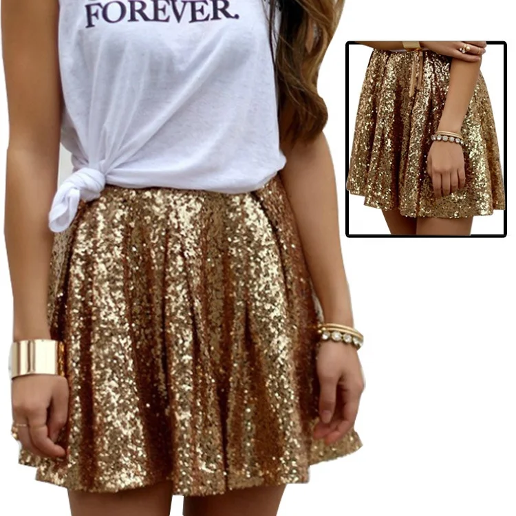 

B62571A Hot style women 2020 American fashion sexy gold sequined pleated skirt