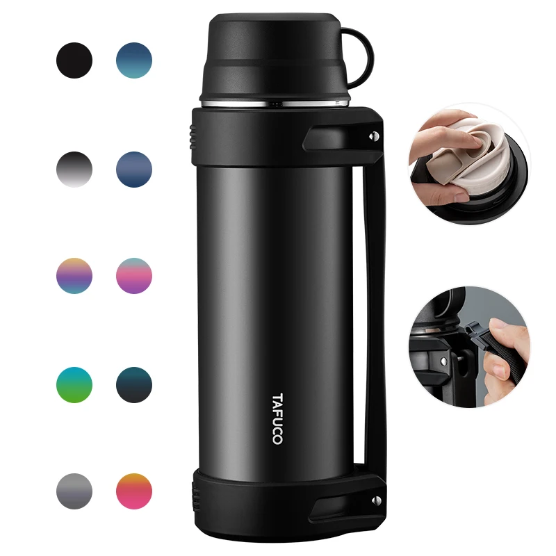 

Insulated wide mouth 1.5L Stainless Steel Outdoor Coffee Thermal Water Bottle With Handle Drink bottle vacuum water jug, Oil coating, gray or customized