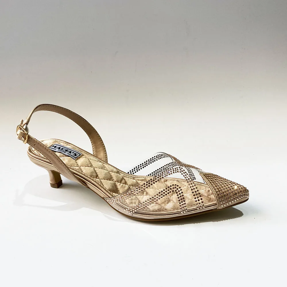 

Custom odm Transparent Sexy Office Business bridal low heels for ladies Women's Pumps Sandals Rhinestone slingbacks shoes, Champagne