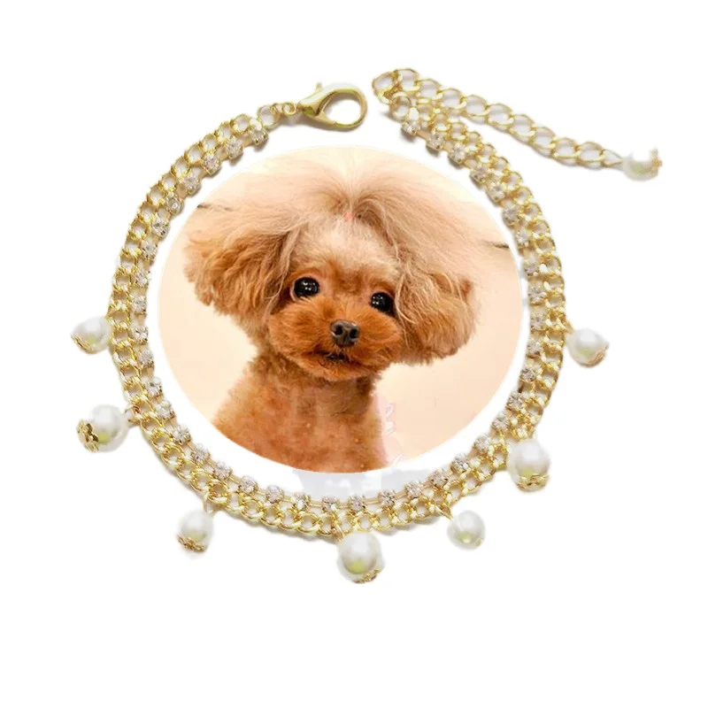 

Pet Pearl Rhinestone Gold Necklace Dog Cat Accessories Pet Products