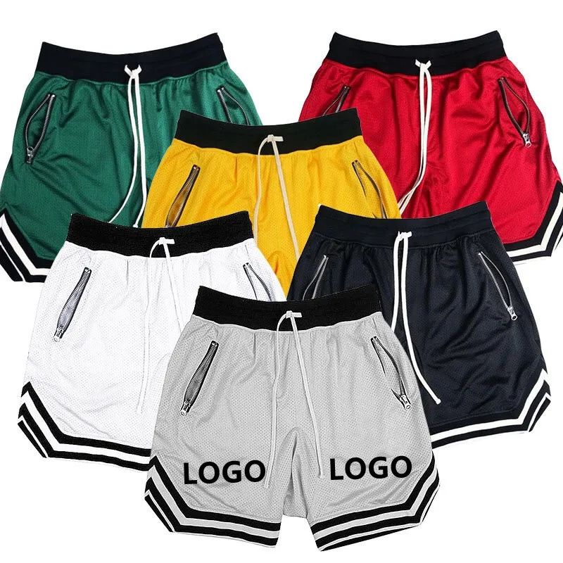 

Summer Custom Logo Gym Fittness Shorts With Zipper Pockets Sports Basketball Shorts For Men