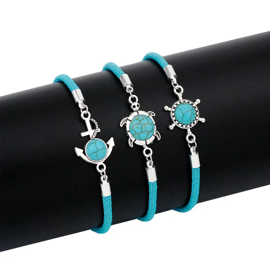 

Marine style Sea Bracelets Turquoise Turtle Anchor Rudder Pendant Bracelet Anklet, Steel