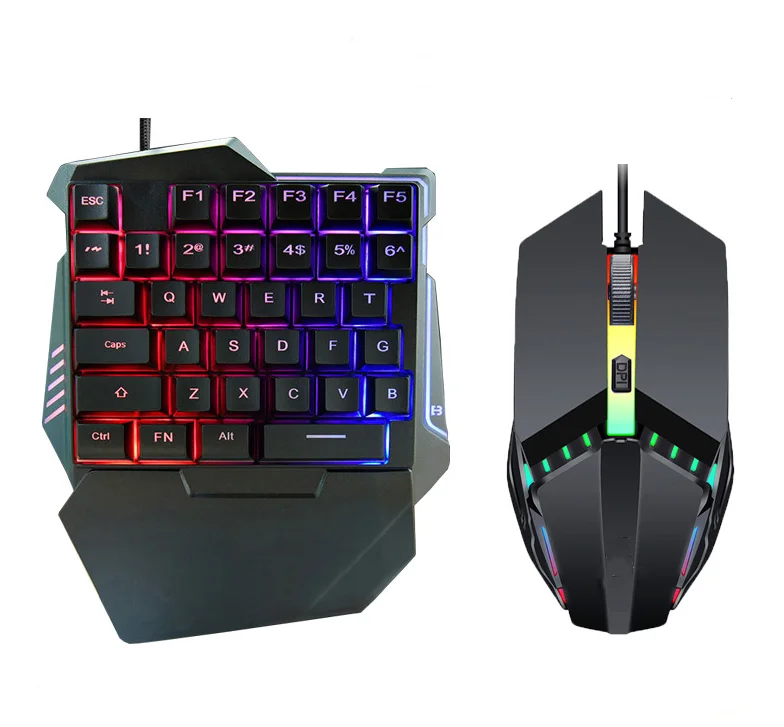 

Mini Mechanical Wired backlit One Hand Gaming Keyboard And Mouse Combo For Mobile Phones Laptops