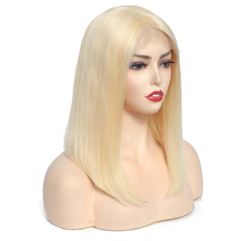 

wholesale 150 density silk top 613 blonde platinum blonde cuticle aligned human hair lace front Bob wig for women