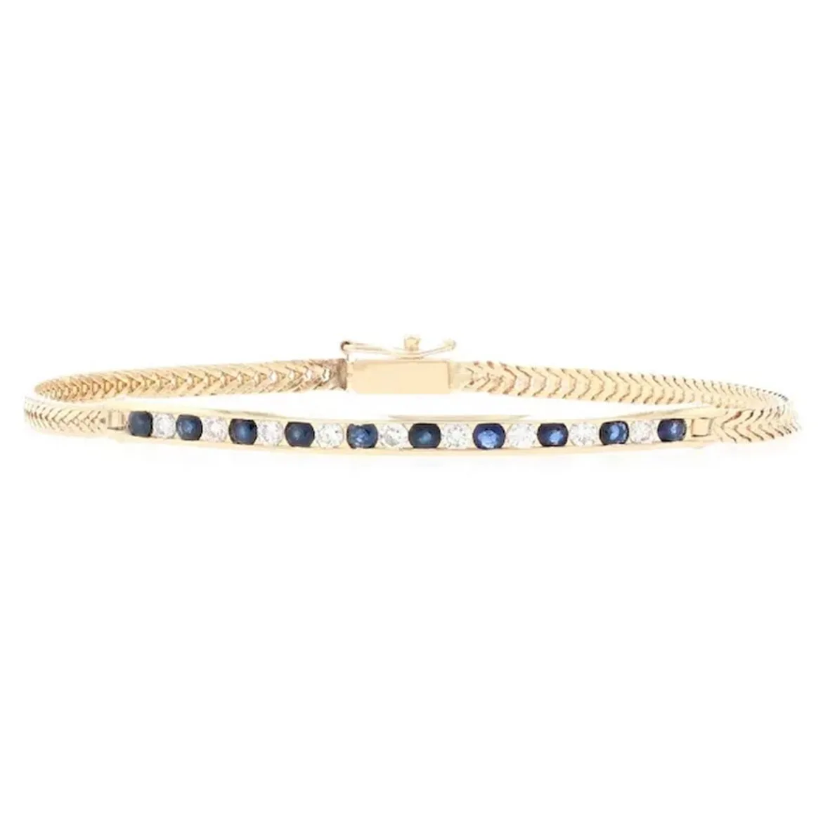 

14K Yellow Gold Classic Original Two Diamond Round Cut Sapphire Solitaire Bar Bracelet Fashion Adjustable Jewelry