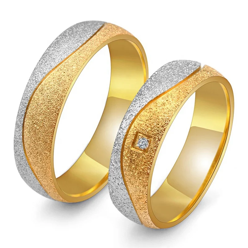 

Retro Matte Stainless Steel Couple Finger Ring Statement Silver Gold Color Line Inlay Shining Diamond Ring Bride Wedding Jewelry