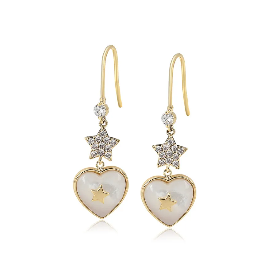 

YMearring-426 xuping jewelry royal Vintage Charm Star Heart Shaped Diamond 14K Gold Plated Christmas Earrings