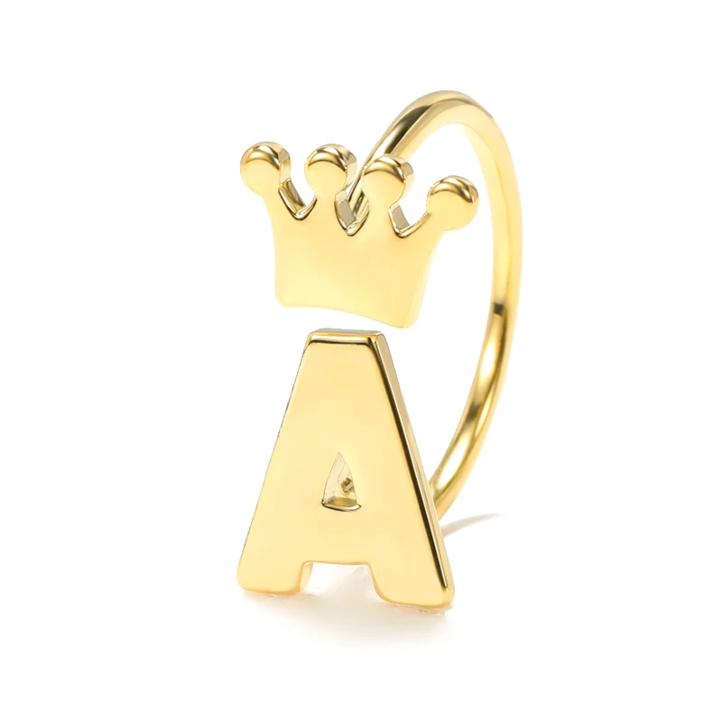 

18K Gold Crown Initial Ring Gold Plated Letter Chain Rings for Women Dainty Adjustable Alphabet Rings for Teen Girls From A to Z